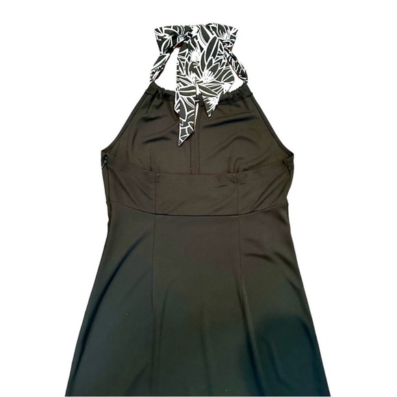 ANN TAYLOR LOFT, BLACK HALTER DRESS WITH BLACK & WHITE PRINT HALTER TIE. SIZE 4 - Picture 4 of 6